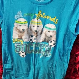 Justice Girls Blue Soccer Graphic Tee Size 14